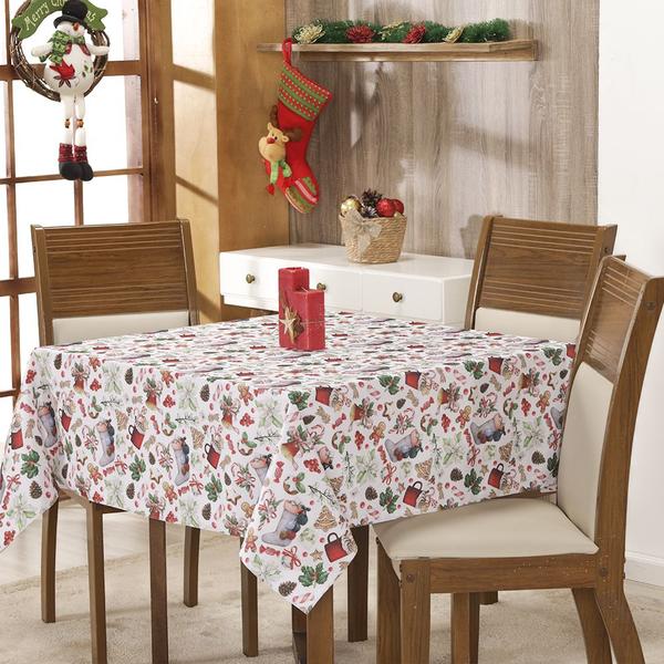 Imagem de Toalha De Mesa Natal 4 Lugares Quadrada Estampada Papai Noel