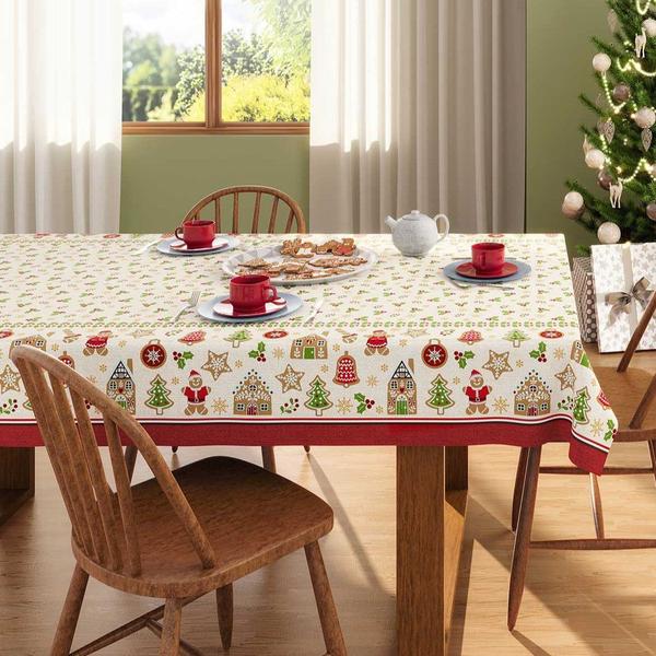 Imagem de Toalha De Mesa Natal 6 Lugares Algodão Biscoitos Lepper