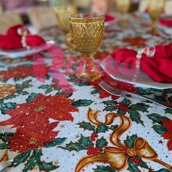 Imagem de Toalha de Mesa Natal Natalina 4 Lugares Gliter Víes Dourado