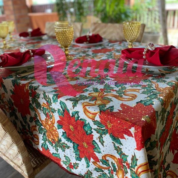 Imagem de Toalha de Mesa Natal Natalina 6 Lugares Gliter Víes Dourado