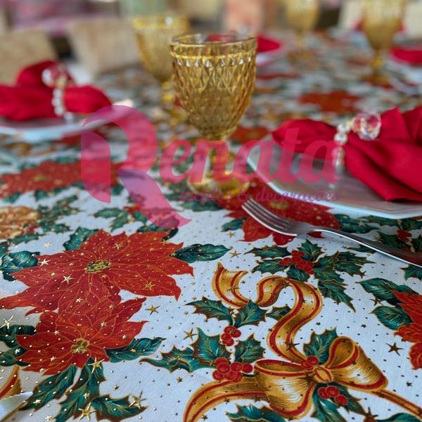 Imagem de Toalha de Mesa Natal Natalina 6 Lugares Gliter Víes Dourado