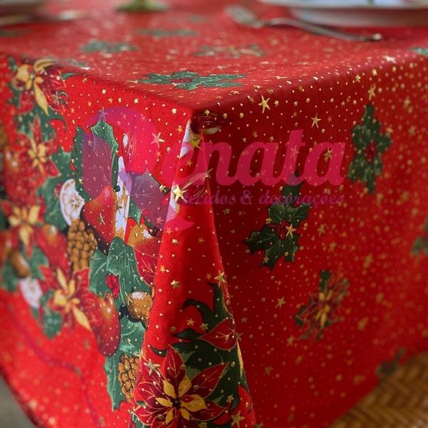 Imagem de Toalha de Mesa Natal Natalina 8 Lugares Gliter Víes Dourado