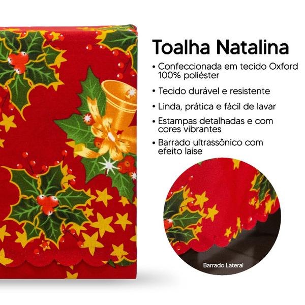 Imagem de Toalha de Mesa Natalina 10 Lugares 3,00m x 1,40m Oxford Estampado Lindíssima