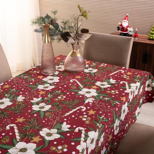 Imagem de Toalha de Mesa Natalina Oxford Estampado 1 Peça 3,00m x 1,45m 10 Lugares 100% Poliéster Tecido Oxford Natal 