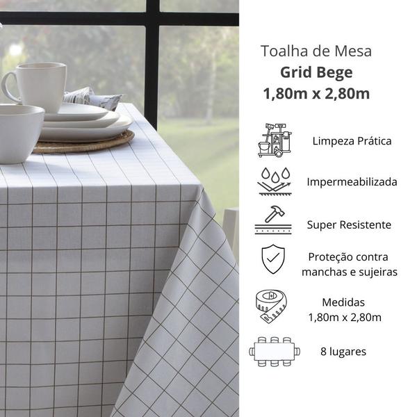 Imagem de Toalha de Mesa Naturalle Limpeza Prática 1,80x2,80m Grid Bege