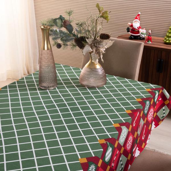 Imagem de Toalha de Mesa Oxford Estampado 1 Peça 1,45m x 1,45m 4 Lugares 100% Poliéster Tecido Oxford Natal