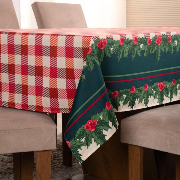 Imagem de Toalha de Mesa Oxford Estampado 1 Peça 1,45m x 1,45m 4 Lugares 100% Poliéster Tecido Oxford Natal