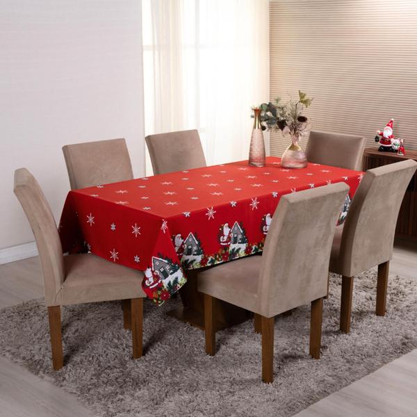 Imagem de Toalha de Mesa Oxford Estampado 1 Peça 2,50m x 1,45m 8 Lugares 100% Poliéster Tecido Oxford Natal