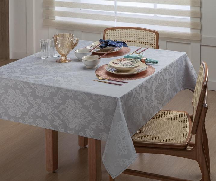 Toalha De Mesa Para 8 Pessoas Tecido Jacquard Cinza 2,50M - Beatriz Enxovais Imagem de Toalha De Mesa Para 8 Pessoas Tecido Jacquard Cinza 2,50M