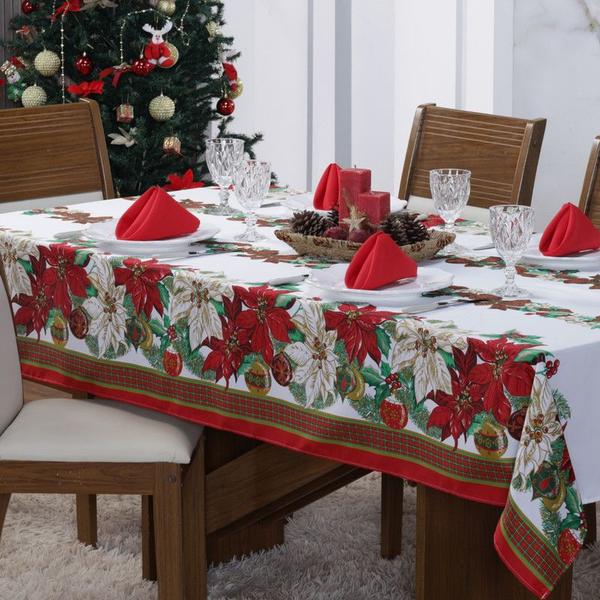 Imagem de Toalha de Mesa para Ceia de Natal 12 Lugares Flor de Natal Premium