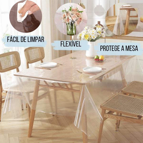 Imagem de Toalha de Mesa Plástico Cristal Premium Transparente Material Resistente Flexível Impermeável 4 e 6 Lugares