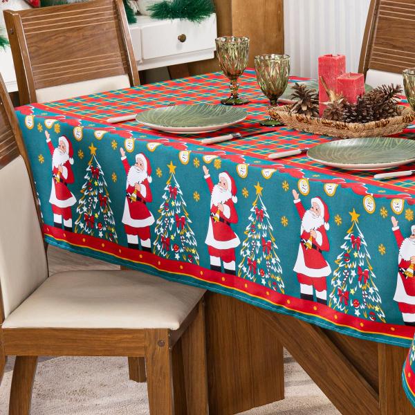 Imagem de Toalha de Mesa Quadrada 1,40m x 1,40m 4 Lugares Avulsa Estampada Natalina - Decoração Natal Fim de Ano Cozinha Sala Jantar Ceia Festas