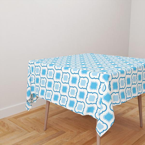 Imagem de Toalha De Mesa Quadrada 4 Lugares Tecido Oxford Estampa Formas Tons de Azul TL108 - 140x140cm