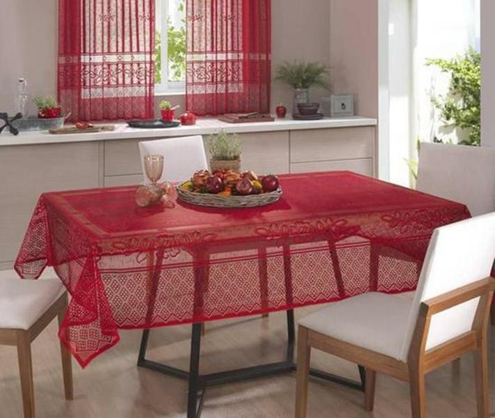 Imagem de Toalha De Mesa Quadrada Color Vermelho 4 Lugares Renda