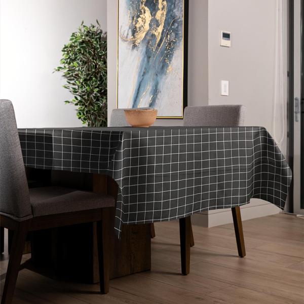 Imagem de Toalha de Mesa Quadrada Dupla Face Quadriculada Grid Preto e Branco 1,40 x 1,40