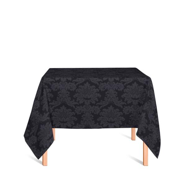 Imagem de Toalha de Mesa Quadrada em Tecido Jacquard 100% Poliéster Medalhão Preto