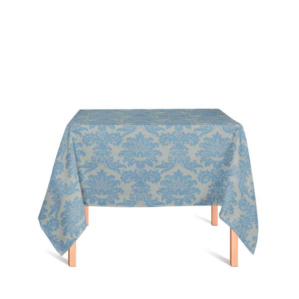 Imagem de Toalha de Mesa Quadrada em Tecido Jacquard Azul e Dourado Medalhão Tradicional