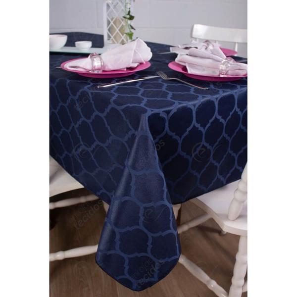 Imagem de Toalha de Mesa Quadrada em Tecido Jacquard Azul Marinho Geométrico Tradicional