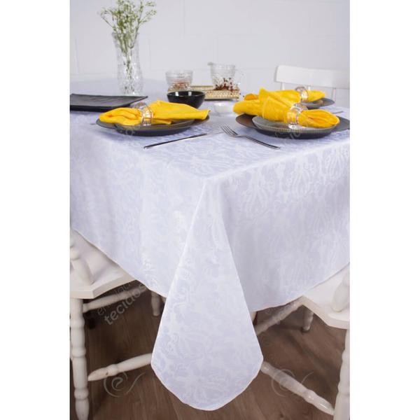 Imagem de Toalha de Mesa Quadrada em Tecido Jacquard Branco Adamascado Tradicional