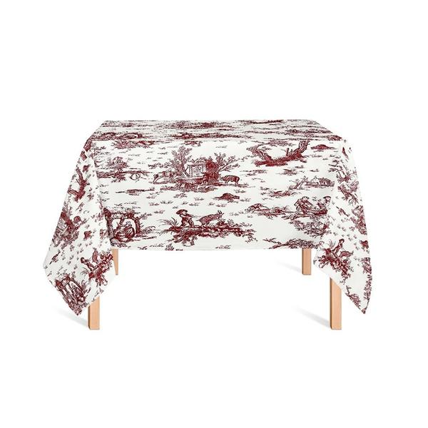 Imagem de Toalha de Mesa Quadrada em Tecido Jacquard Estampado Toile de Jouy Marsala