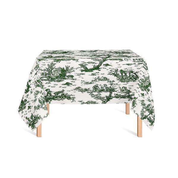 Imagem de Toalha de Mesa Quadrada em Tecido Jacquard Estampado Toile de Jouy Verde