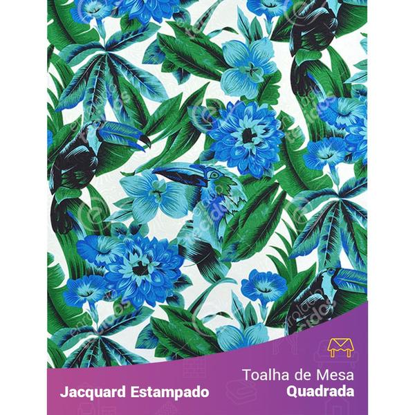 Toalha de Mesa Quadrada em Tecido Jacquard Estampado Tucano Azul Imagem de Toalha de Mesa Quadrada em Tecido Jacquard Estampado Tucano Azul