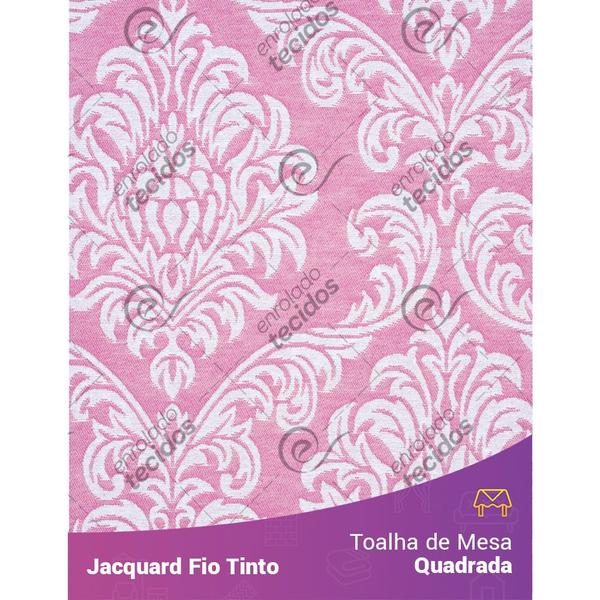 Imagem de Toalha de Mesa Quadrada em Tecido Jacquard Rosa Bebê e Branco Medalhão Fio Tinto