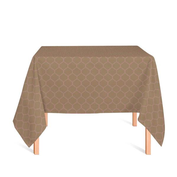 Imagem de Toalha de Mesa Quadrada em Tecido Jacquard Rosa Envelhecido e Dourado Geométrico Tradicional