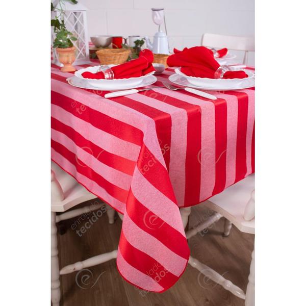 Imagem de Toalha de Mesa Quadrada em Tecido Jacquard Vermelho e Branco Circo Listrado Tradicional