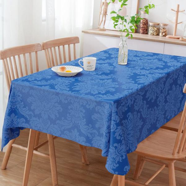 Imagem de Toalha De Mesa Quadrada Jacquard Tradicional Medalhão Azul Royal