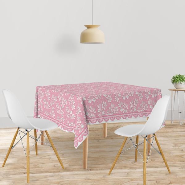 Imagem de Toalha De Mesa Quadrada Tecido Oxford Rosa Flores TL18 - 140x140cm