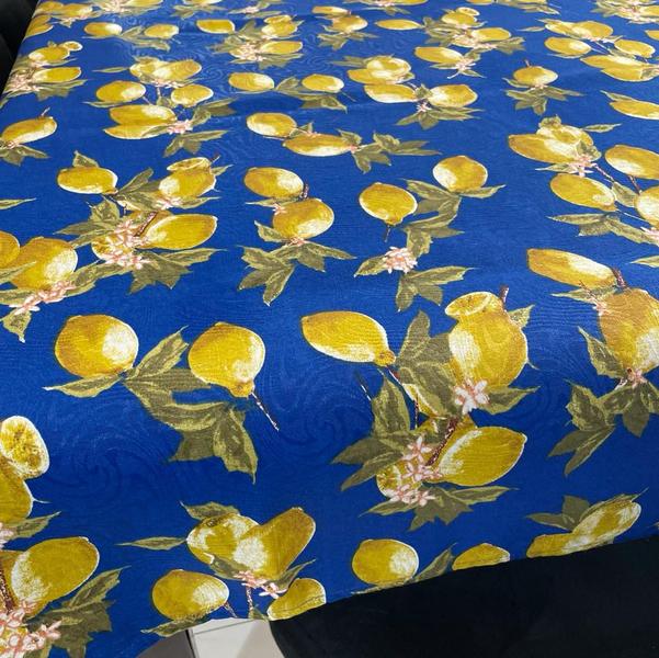 Imagem de Toalha de Mesa Redonda em Jacquard Limão Siciliano Funco Azul Royal - 1,40m