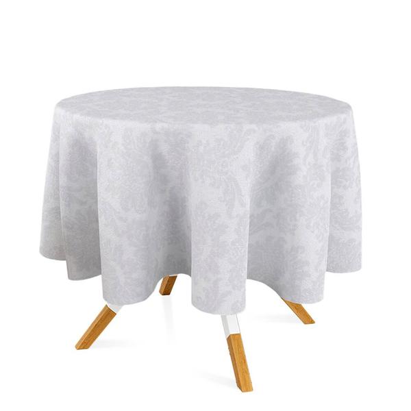 Imagem de Toalha de Mesa Redonda em Tecido Jacquard 100% Poliéster Medalhão Branco