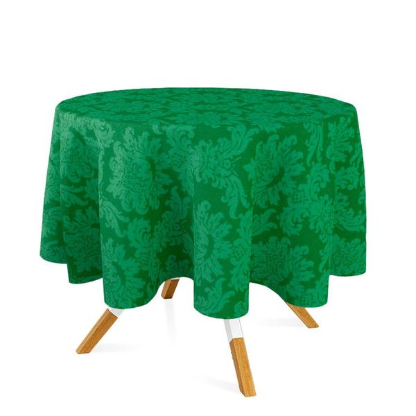 Imagem de Toalha de Mesa Redonda em Tecido Jacquard 100% Poliéster Medalhão Verde