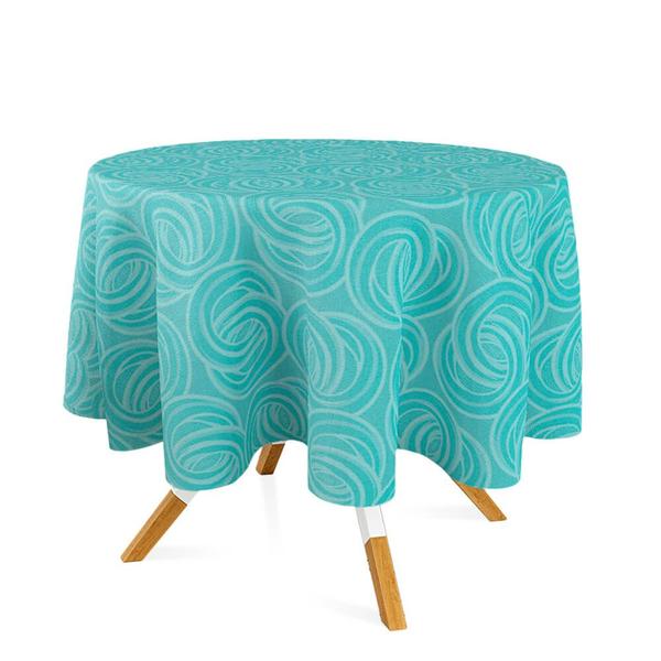 Imagem de Toalha de Mesa Redonda em Tecido Jacquard Azul Tiffany Argolas Tradicional