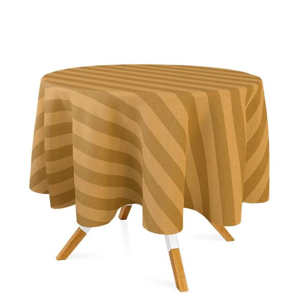 Imagem de Toalha de Mesa Redonda em Tecido Jacquard Dourado Ouro Vibrante Listrado Tradicional