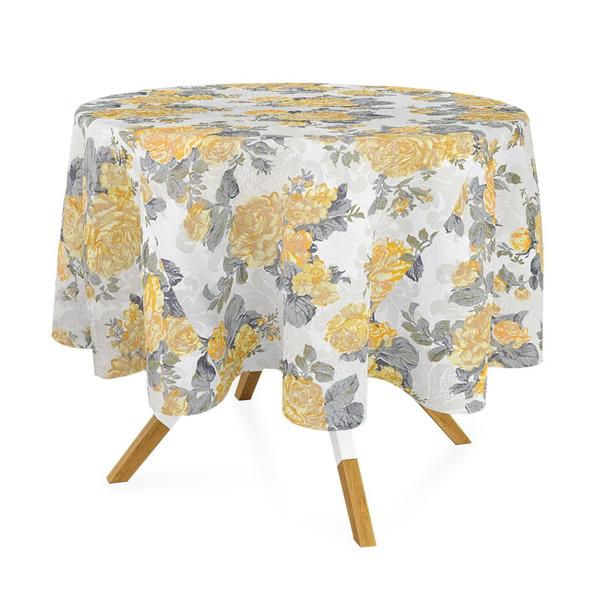 Imagem de Toalha de Mesa Redonda em Tecido Jacquard Estampado Floral Amarelo