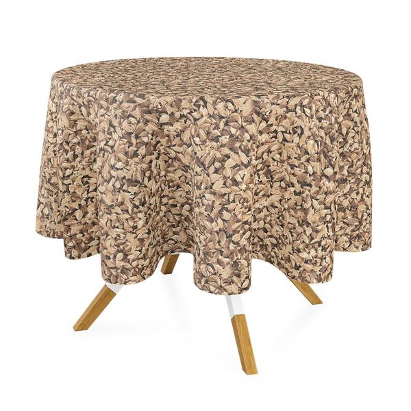 Imagem de Toalha de Mesa Redonda em Tecido Jacquard Estampado Muro Inglês Folhas Secas