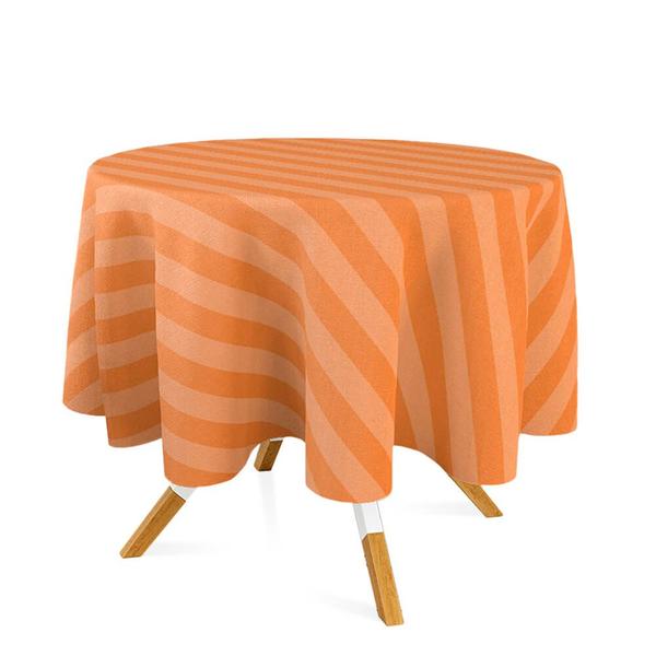 Imagem de Toalha de Mesa Redonda em Tecido Jacquard Laranja Listrado Tradicional