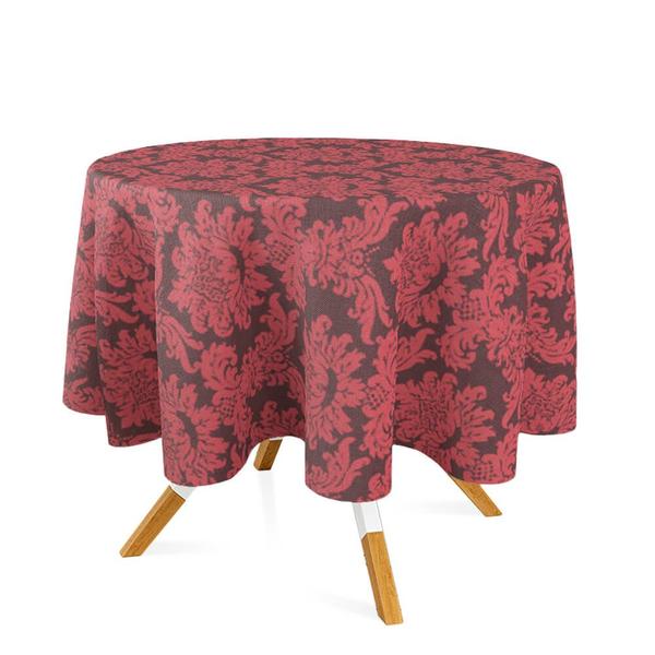 Toalha de Mesa Redonda em Tecido Jacquard Marrom e Vermelho Medalhão Tradicional - Jacquard Tradicional Imagem de Toalha de Mesa Redonda em Tecido Jacquard Marrom e Vermelho Medalhão Tradicional