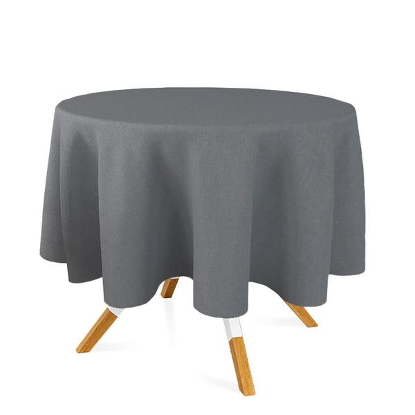 Imagem de Toalha de Mesa Redonda em Tecido Jacquard Prata e Preto Liso Tradicional