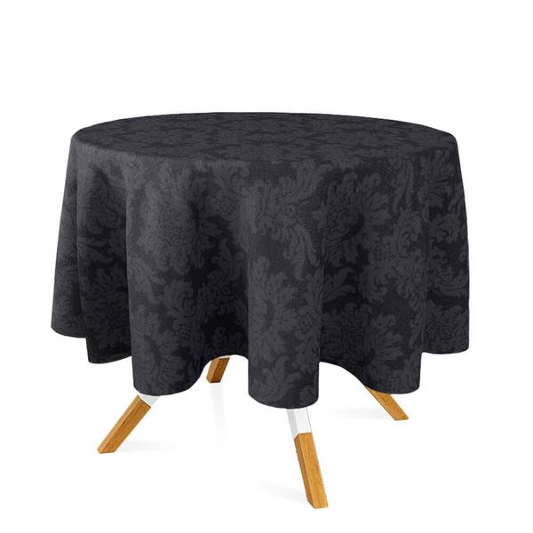 Imagem de Toalha de Mesa Redonda em Tecido Jacquard Preto Medalhão Tradicional