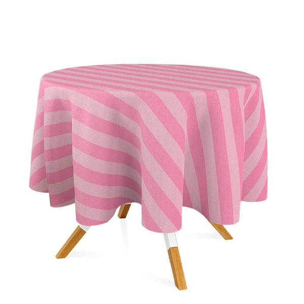 Imagem de Toalha de Mesa Redonda em Tecido Jacquard Rosa Bebê Listrado Tradicional