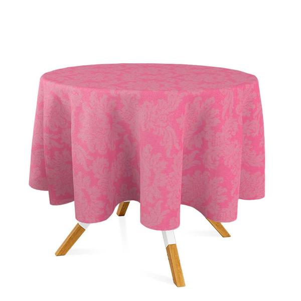 Imagem de Toalha de Mesa Redonda em Tecido Jacquard Rosa Pink Chiclete Medalhão Tradicional