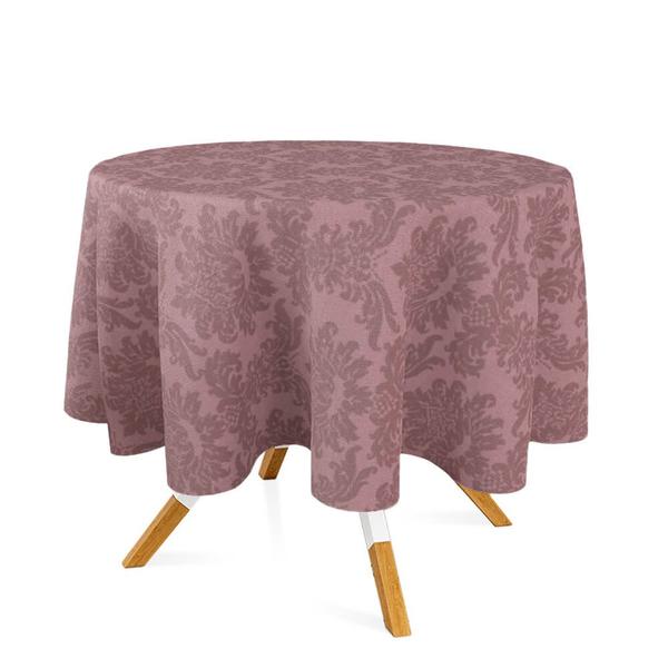 Imagem de Toalha de Mesa Redonda em Tecido Jacquard Rose e Marrom Medalhão Tradicional