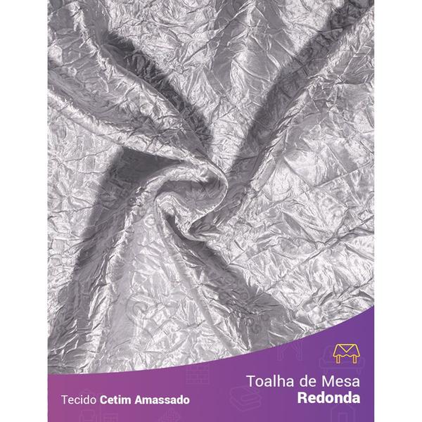 Toalha de Mesa Redonda para Buffet em Cetim Amassado Prata Imagem de Toalha de Mesa Redonda para Buffet em Cetim Amassado Prata