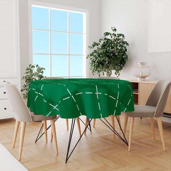 Imagem de Toalha De Mesa Redonda Tecido Oxford Natal Xadrez Verde TL12 -140x140cm