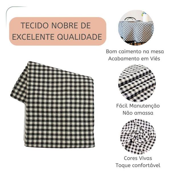 Toalha de Mesa Redonda Xadrez Branca e Preta Tecido Nobre - Pomar Decorações Imagem de Toalha de Mesa Redonda Xadrez Branca e Preta Tecido Nobre