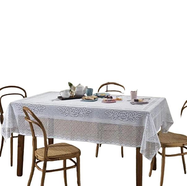 Imagem de Toalha De Mesa Renda 06L Branca+Cascata Renda Rosas 