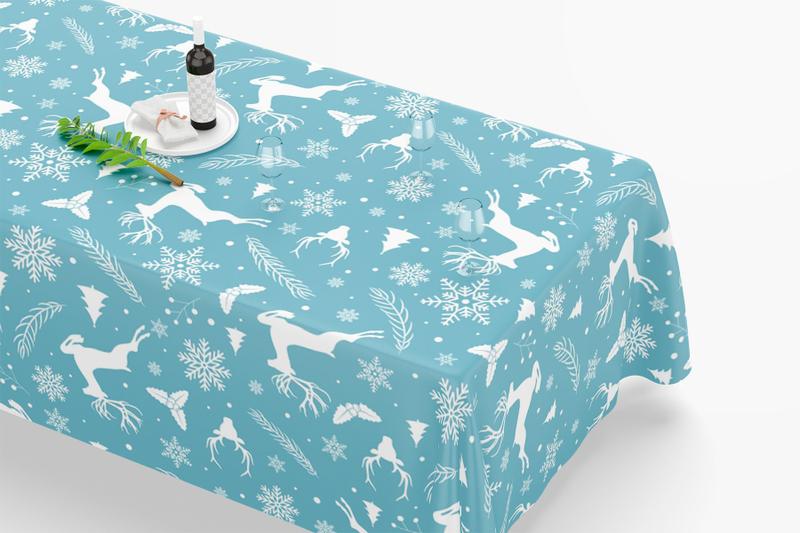 Toalha De Mesa Retangular 10 Lugares Tecido Oxford Renas Flocos de Neve Azul TLD01 - 320x140cm - Core Decore Imagem de Toalha De Mesa Retangular 10 Lugares Tecido Oxford Renas Flocos de Neve Azul TLD01 - 320x140cm